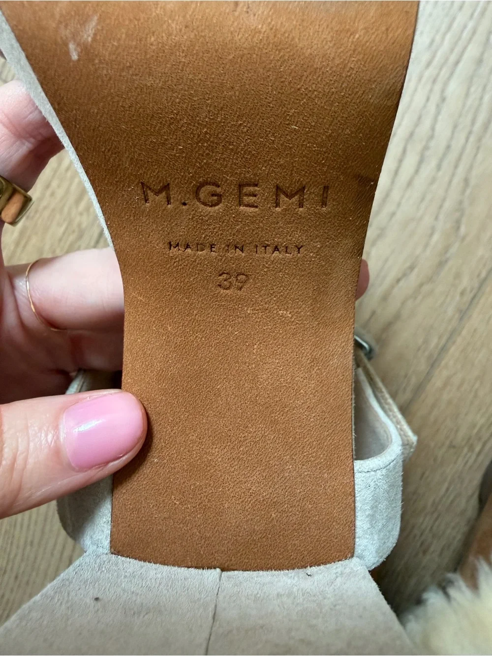 M. Gemi Light Beige Suede Open-Toe Ankle Strap Sandals